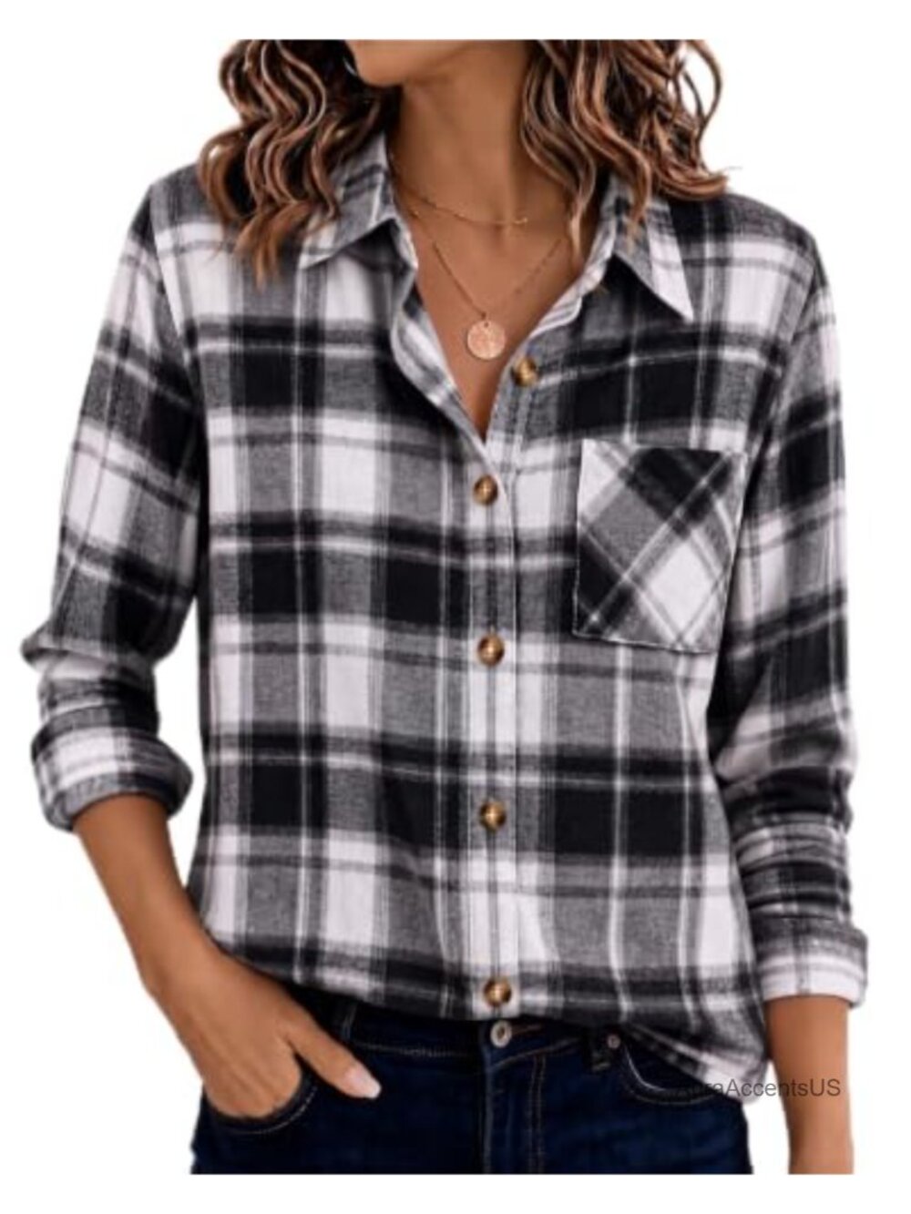 Women's Flannel Plaid Button Down Shirt Long Sleeve Casual Blouse Cotton